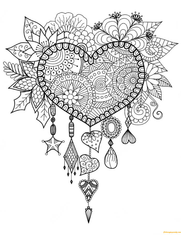 Heart Dream Catcher Coloring Page