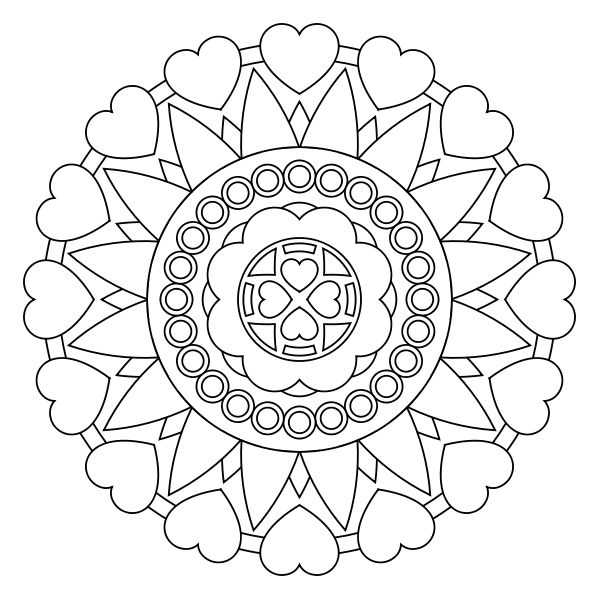 Hearts Mandala For Kids To Color