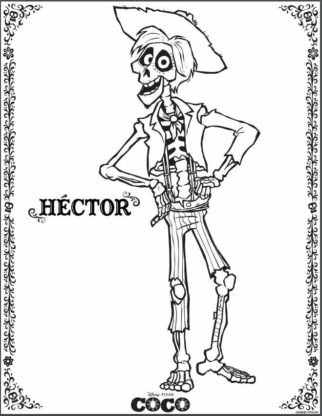 hector coloring page in black and white coco