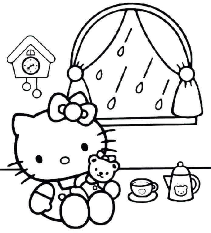 Hello Kitty Rainy Day Coloring Pages Printable