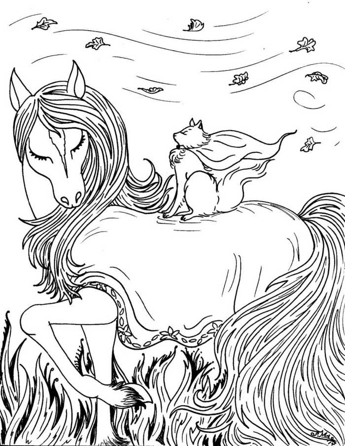 Horse And Cat Coloring Page