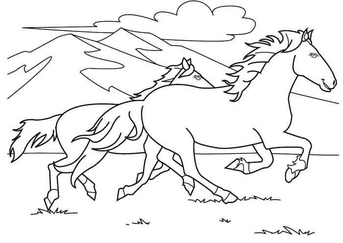 Horses Running In Mountains Coloring Page