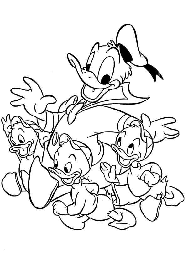 Huey Dewey Louie With Donald Duck Coloring Page