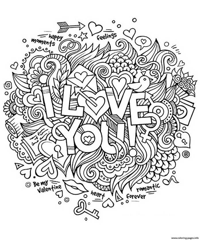 I Love You Doodle Heart Coloring Page