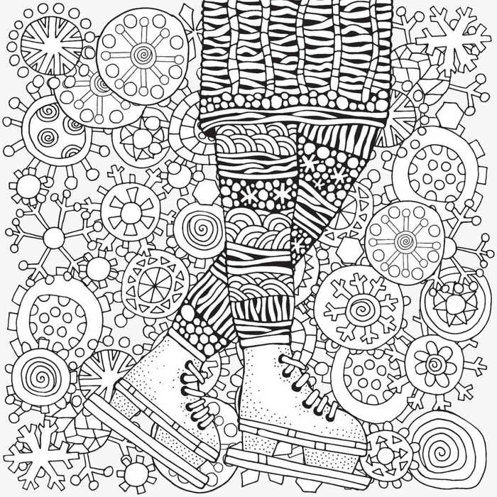 Ice Skating In Winter Coloring Page For Adults