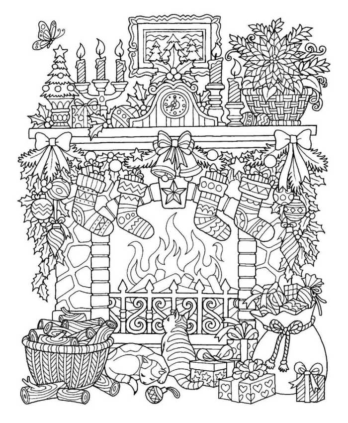 Indoor Winter Scene Coloring Page For Adults