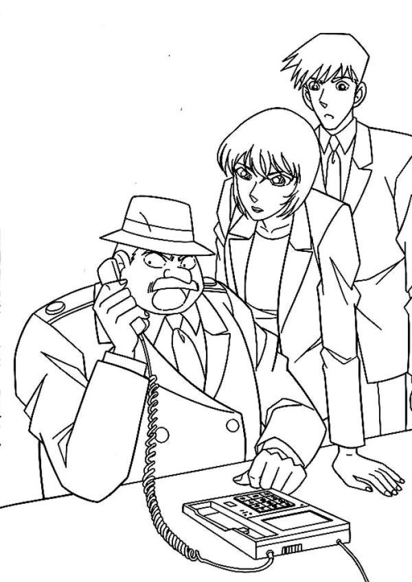 Inspector Megure Receive Call From Detective Conan Coloring Page Coloring Sun