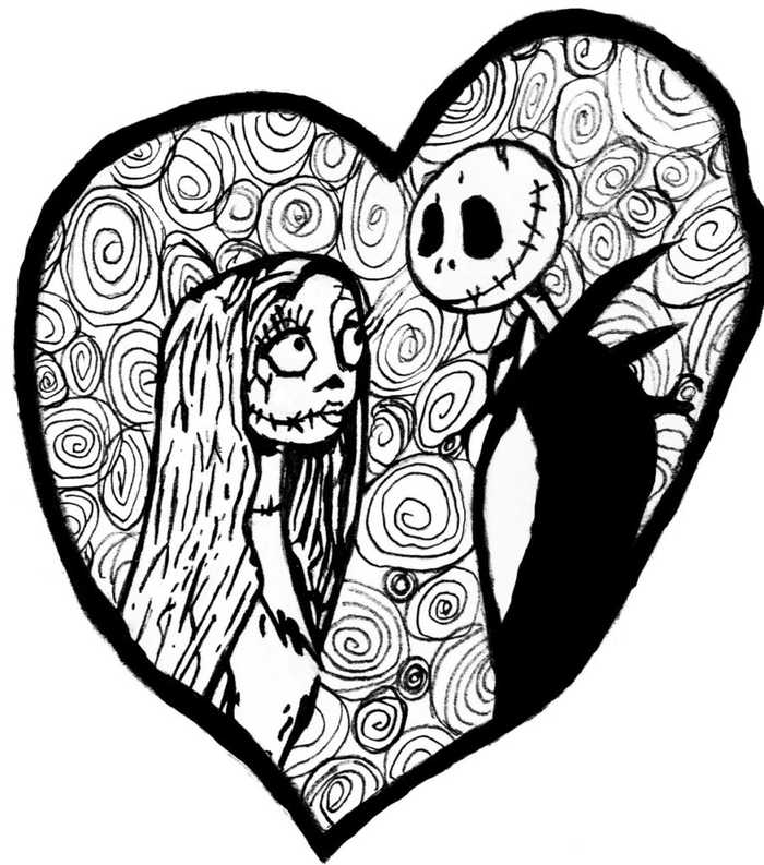 Jack Skelington Heart Coloring Page