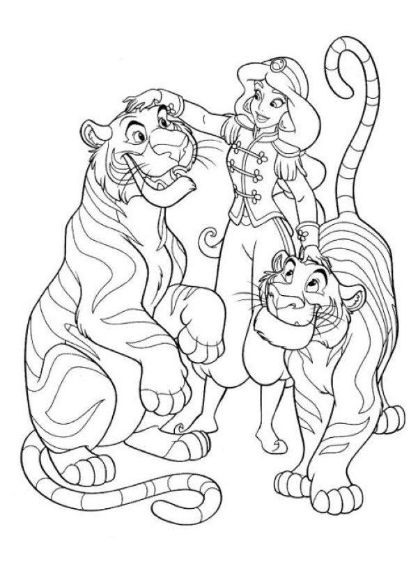 Jasmine Tamed Tigers Disney Sce Coloring Pages Printable