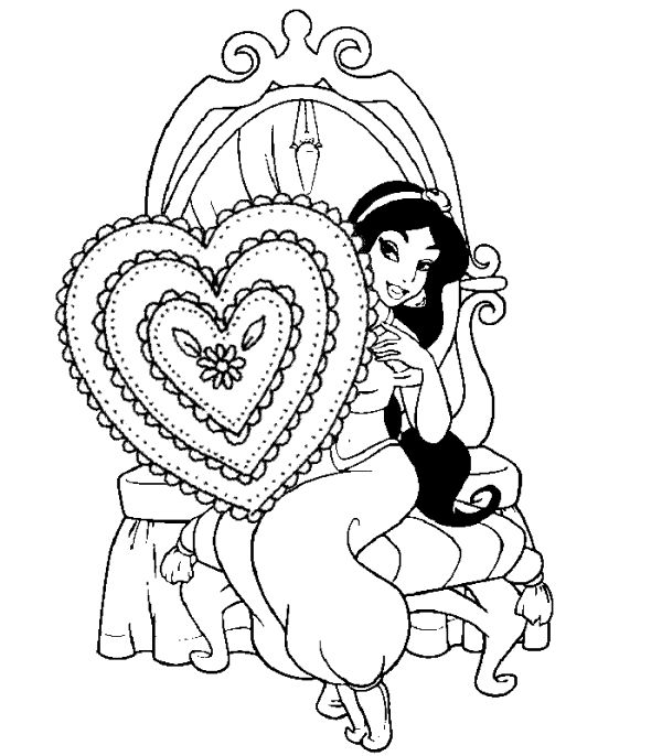 Jasmine Valentines Disney Coloring Pages