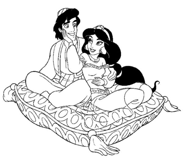 Jasmine and alladin princess coloring pages