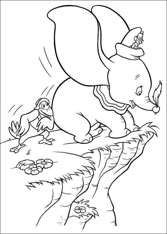 Jumbo With Timothy And Crow Coloring Page