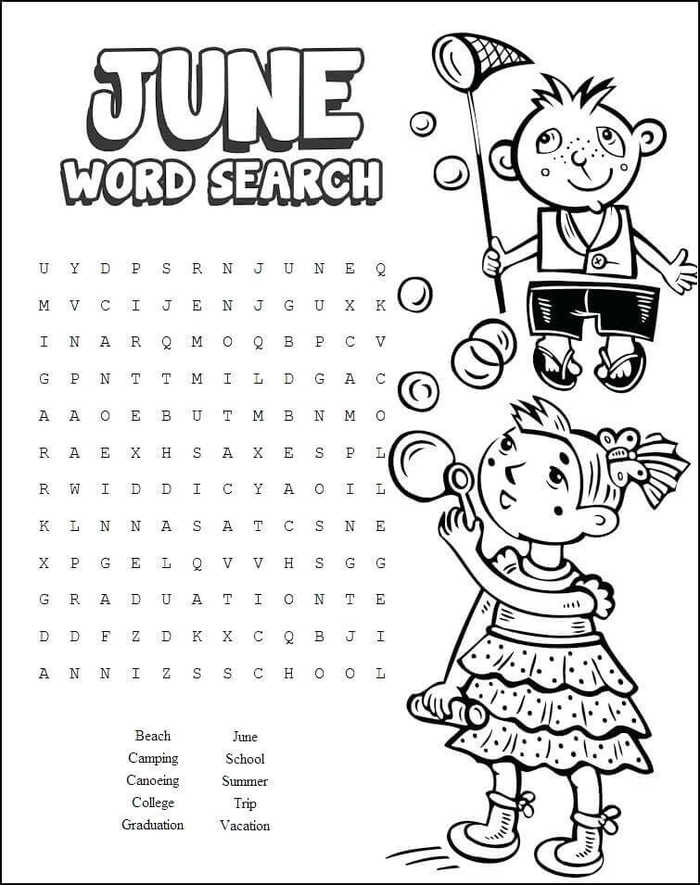 June Word Search Activity Sheets