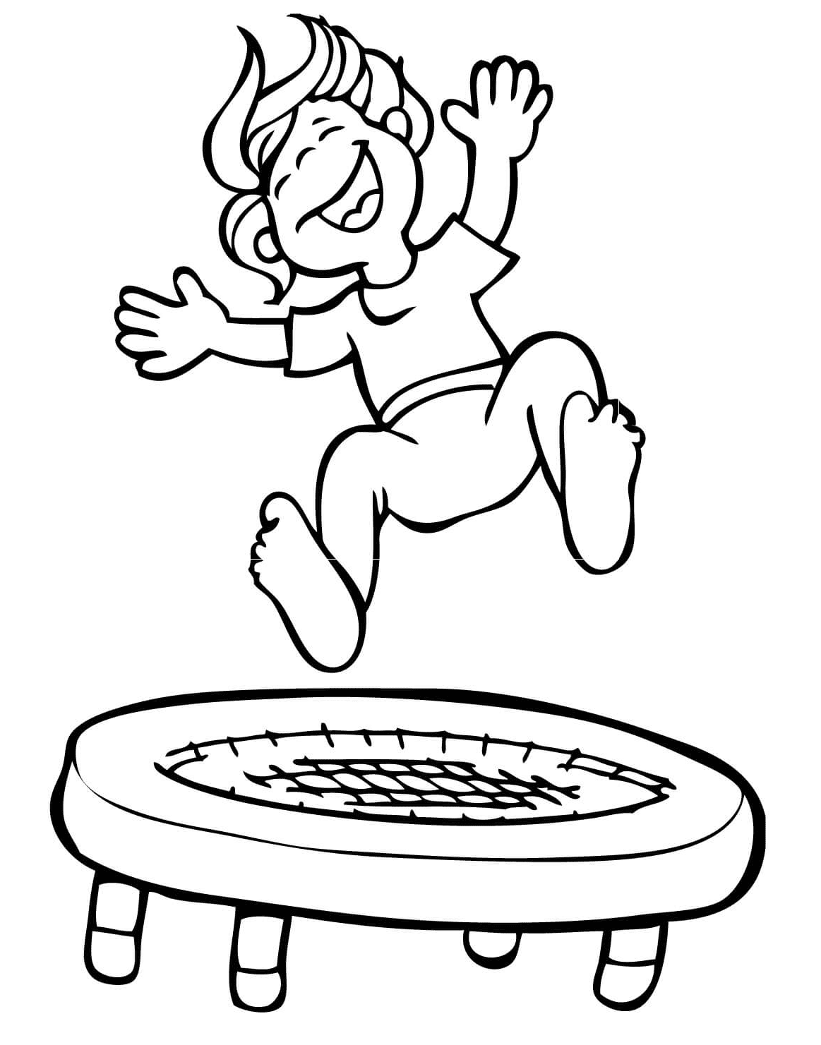 kid jumping on the trampoline coloring