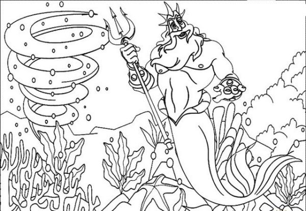 King Triton Coloring Page for Little Mermaid Fans