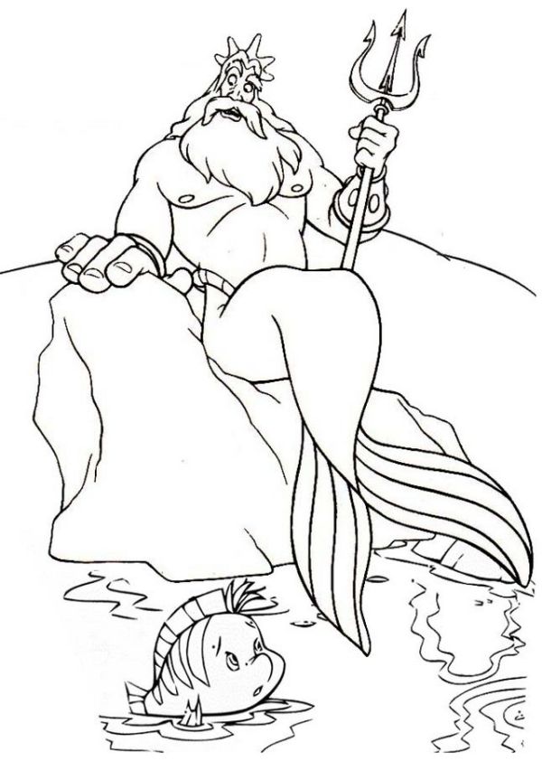 King Triton and Flounder Appearing on the Sea Level Coloring Page