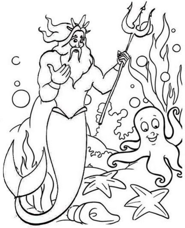 King Triton from the Little Mermaid Coloring Page
