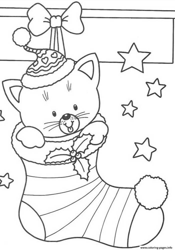 Kitten For Christmas Present Coloring Page