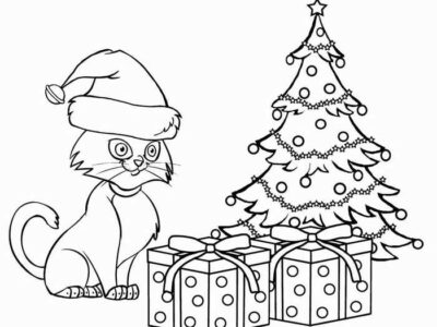 Kittys Christmas Presents Coloring Page