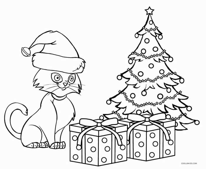 Kittys Christmas Presents Coloring Page