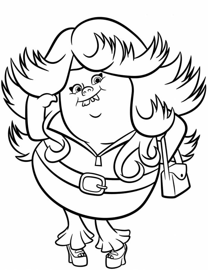 Lady Glitter Sparkles Trolls Coloring Page