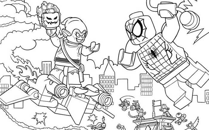 Lego Spiderman Green Goblin Scene Coloring Page