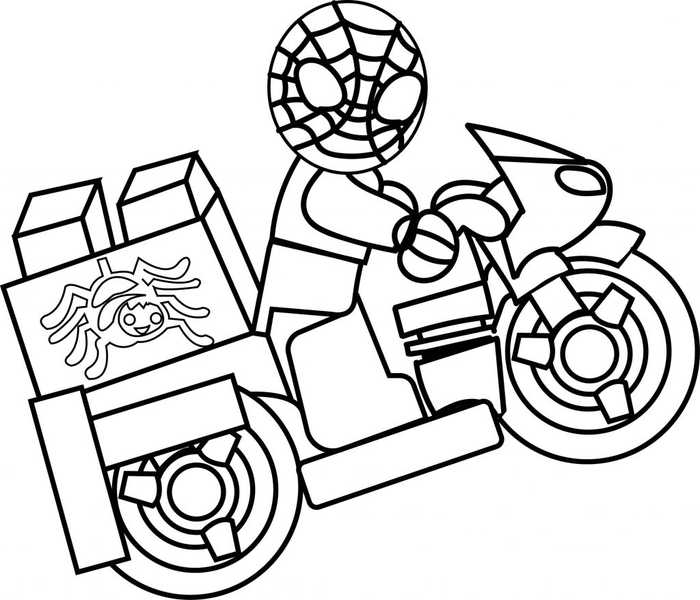 Lego Spiderman Motorcycle Coloring Pages