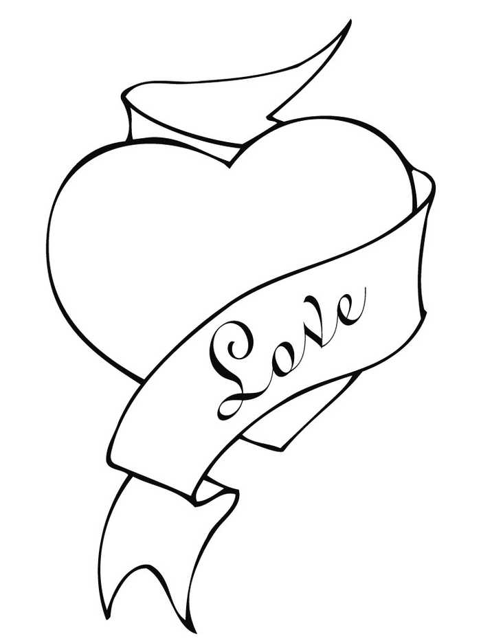 Love Banner Heart Coloring Page