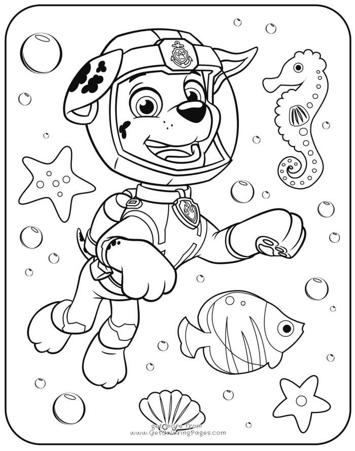 Marshall Visiting Ocean Paw Patrol Coloring Pages