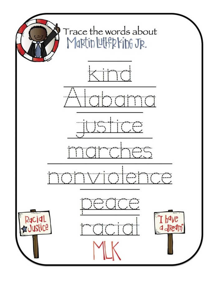Martin Luther King Jr Word Trace Worksheet No2