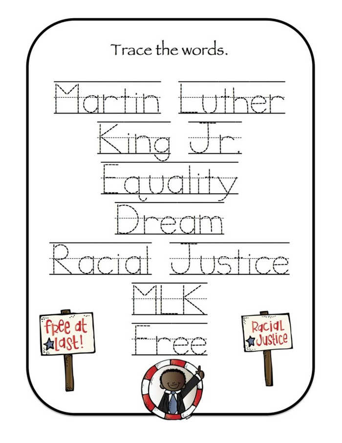 Martin Luther King Jr Word Trace Worksheet