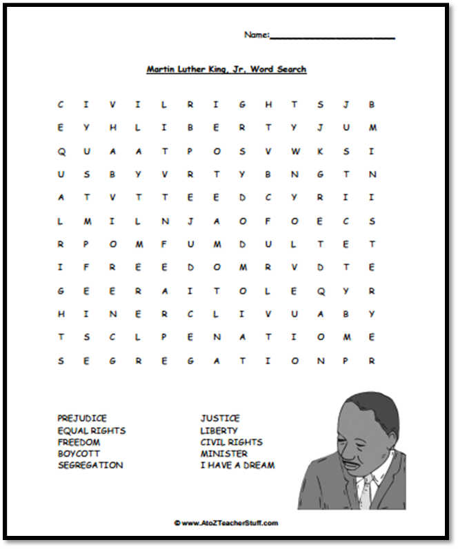Martin Luther King Word Search Activity