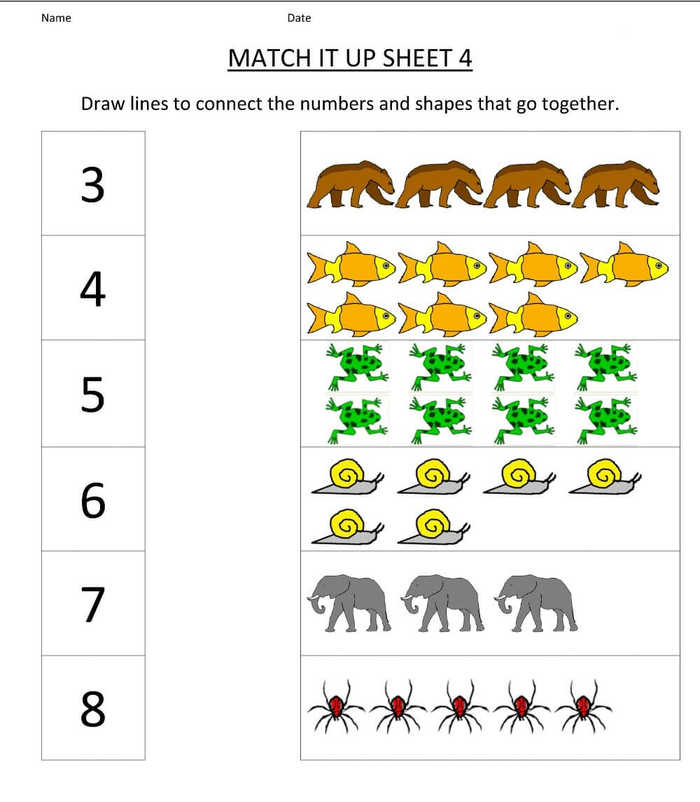Match It Up Kindergarten Math Worksheet