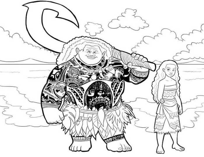 Maui And Moana All Set To Sail Moana Coloring Pages