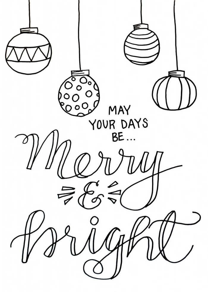Merry And Bright Christmas Ornaments Coloring Page