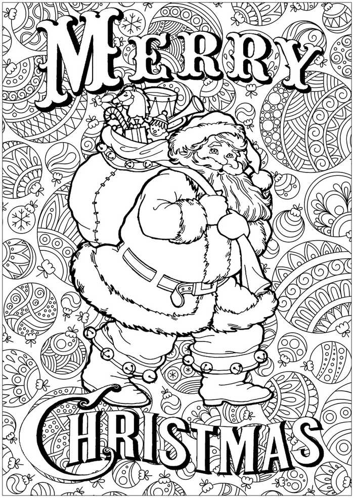 Merry Christmas Santa Coloring Page For Adults