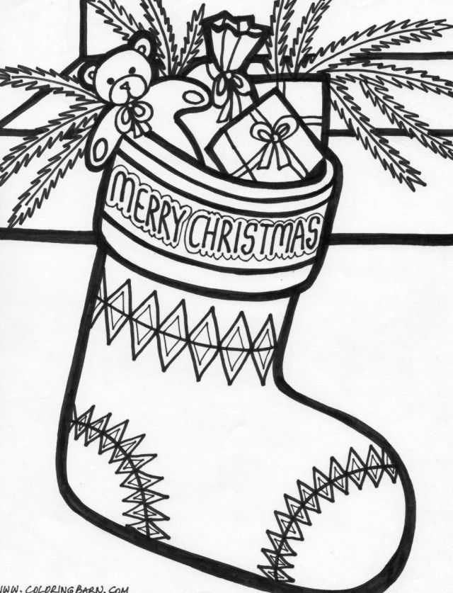 Merry Christmas Stocking Hanging Coloring Page