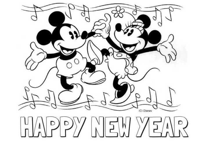 Mickey And Minnie New Year Coloring Pages