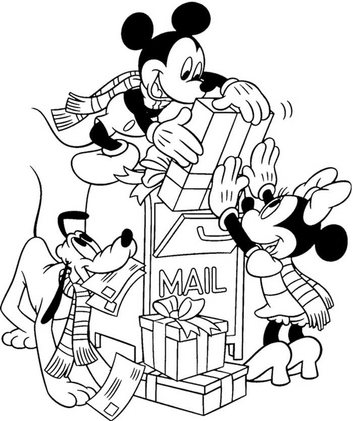 Mickey Sending Gifts Coloring Page