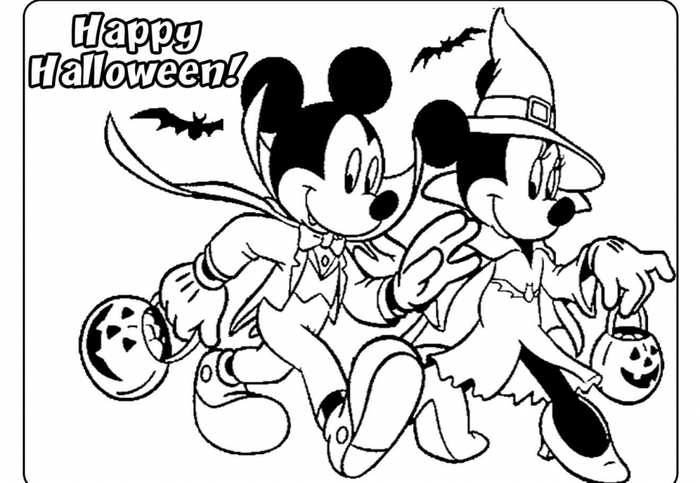 Mickey and Minnie Halloween Coloring Pages