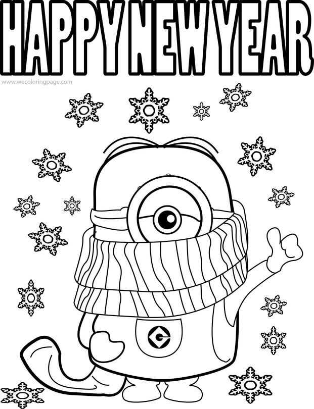 Minion Wishing Happy New Year Coloring Pages