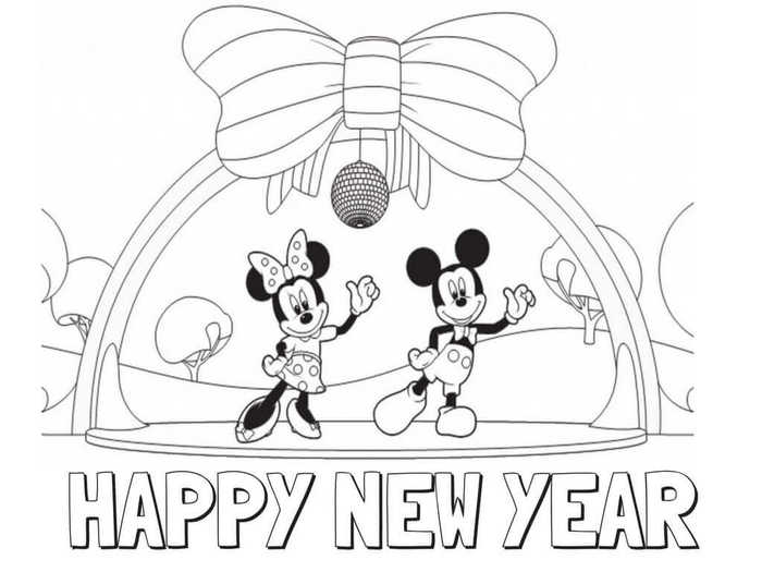 Minnie And Mickey Mouse New Year Coloring Pages