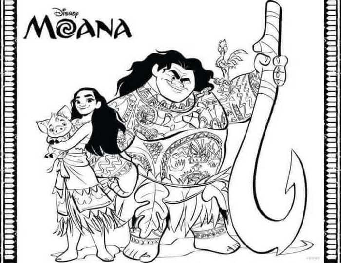 Moana With Her Crew Moana Coloring Pages