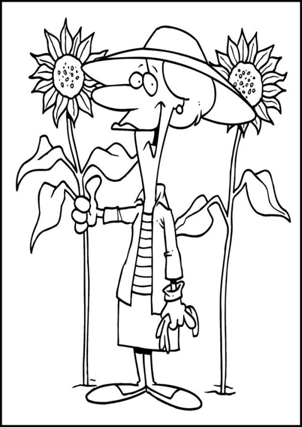 Mom with sunflower coloring pages