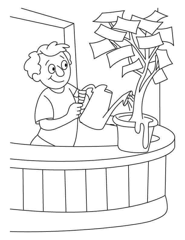 Money Plant Watering Arbor Day Colouring Pages