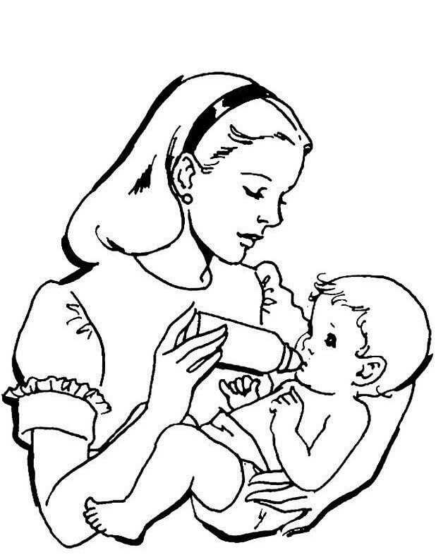 Mother Feeding Her Baby Coloring Page