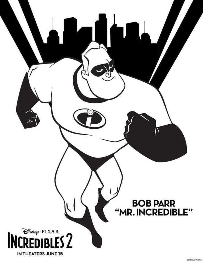 Mr Incredible Bob Parr Incredibles Coloring Sheet