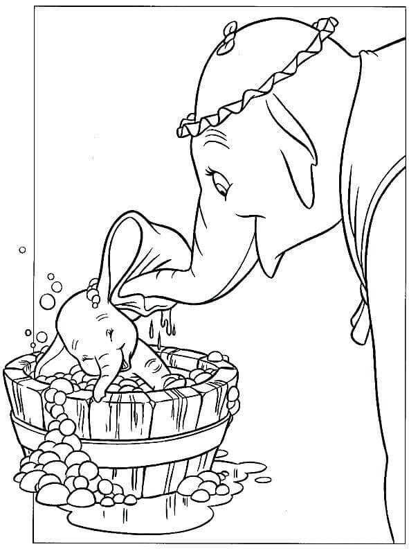 Mrs Jumbo Bathing Dumbo Coloring Page