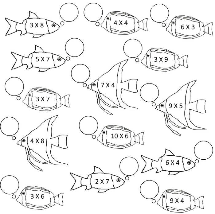 Multiplication Fish Math Coloring Pages