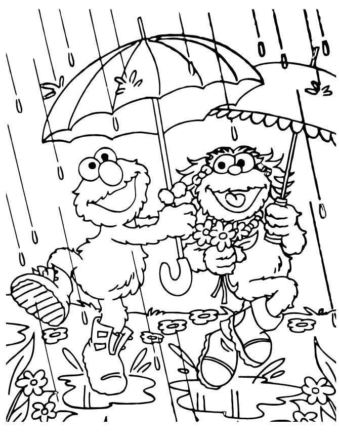 Muppets Enjoying Rainfall Coloring Sheets